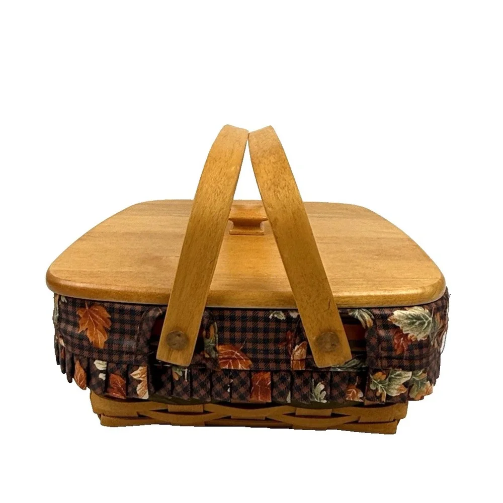 Longaberger Bountiful Harvest Handle Basket 1997 Lid, Protector, Liner  10.5